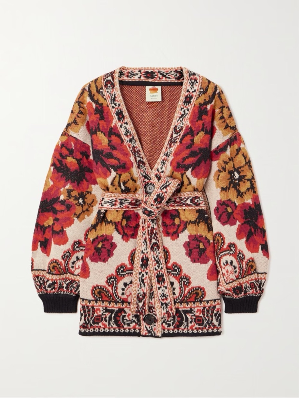FARM RIO
Belted jacquard-knit cardigan